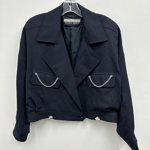 Ellen Tracy Black Bomber Jacket with Silver Accents - Picture 7 of 15